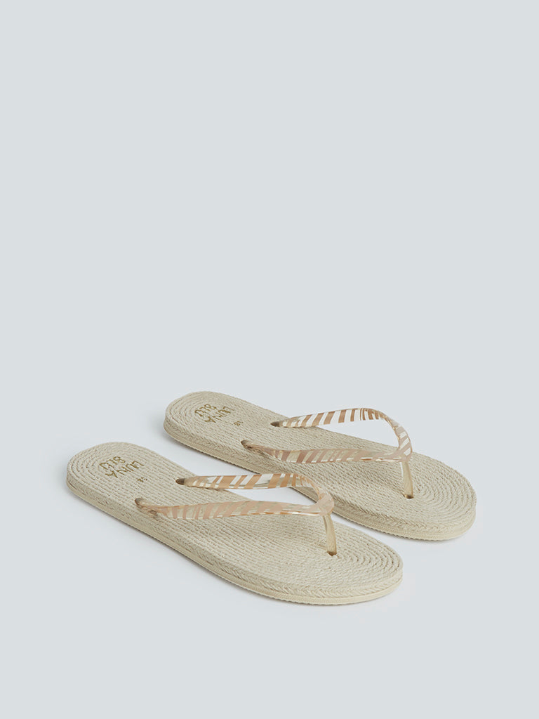 LUNA BLU Ecru Rope-Textured Flip-Flops